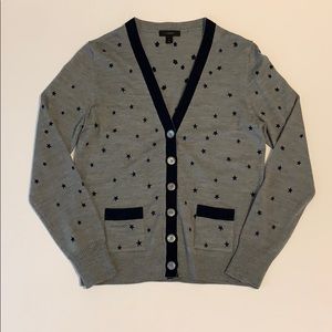 J. Crew Harlow Cardigan Sweater Grey with Stars
